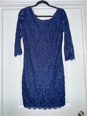 Diane Von Furstenberg Navy Floral Lace Midi Dress